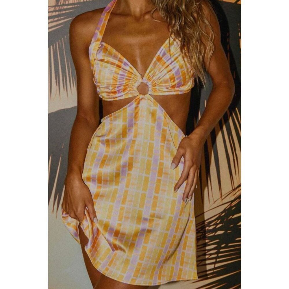 Peppermayo Yellow and Lavender Cutout Mini Dress